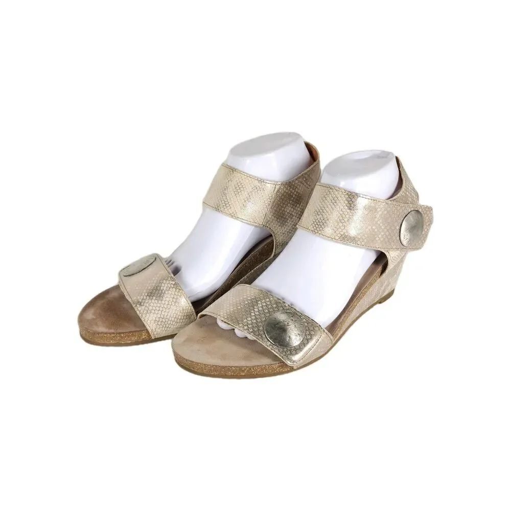Taos Women’s Carousel2 US10-10,5 Gold Leather Animal Print Wedge Strappy Sandal